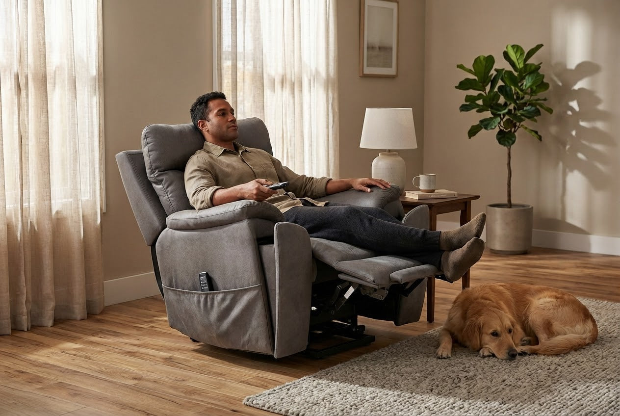 Serenity Slate Grey Ultra Infinite Position Lift Chair with Power Headrest, Heat, Massage & Wireless Charging