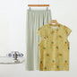 Summer Cotton-silk blend Cheongsam 2 Pcs Set Loose Short Sleeve Frog Closure Tops and Wide leg Pants New Chinese Style Plus size