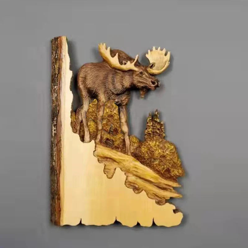 Handmade Cool Animal Carving Handcraft Wall Hanging Decoration Sculpture Wood Raccoon Bear Deer Hand Painted Home Room 13CM*20CM