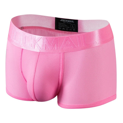 Fashion Fluorescent Color Men's Underwear Sporty Breathable Mesh Boxer Briefs Sexy Transparent Male Underpants Gay Sissy Shorts