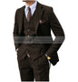 3 Pieces Men's Suits Tweed Herringbone Slim Fit Business Cauasl