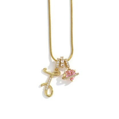 Gold Color Zircon Flower Pendant Necklace Female A-Z 26 Letter Alphabet Wedding Jewelry Gift for Women