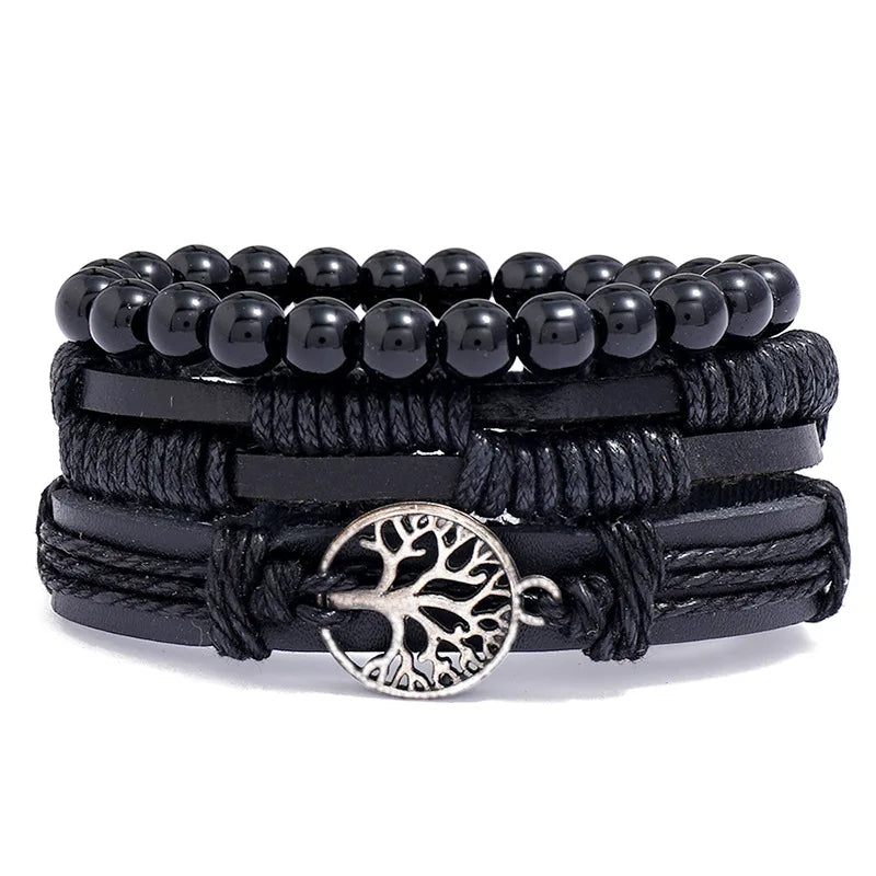 Modyle Multi-layer Gothic Leather Bracelet Set Punk Viantage Wings Charms Handwoven Bracelets for Men Jewelry Gifts