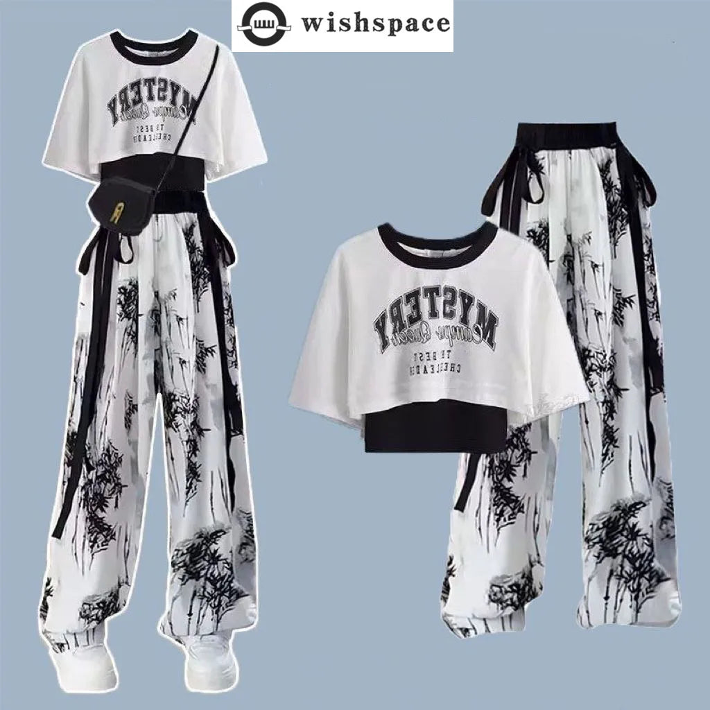 Summer New Korean Style Short Sleeved T-Shirt Top Ink Retro Printed