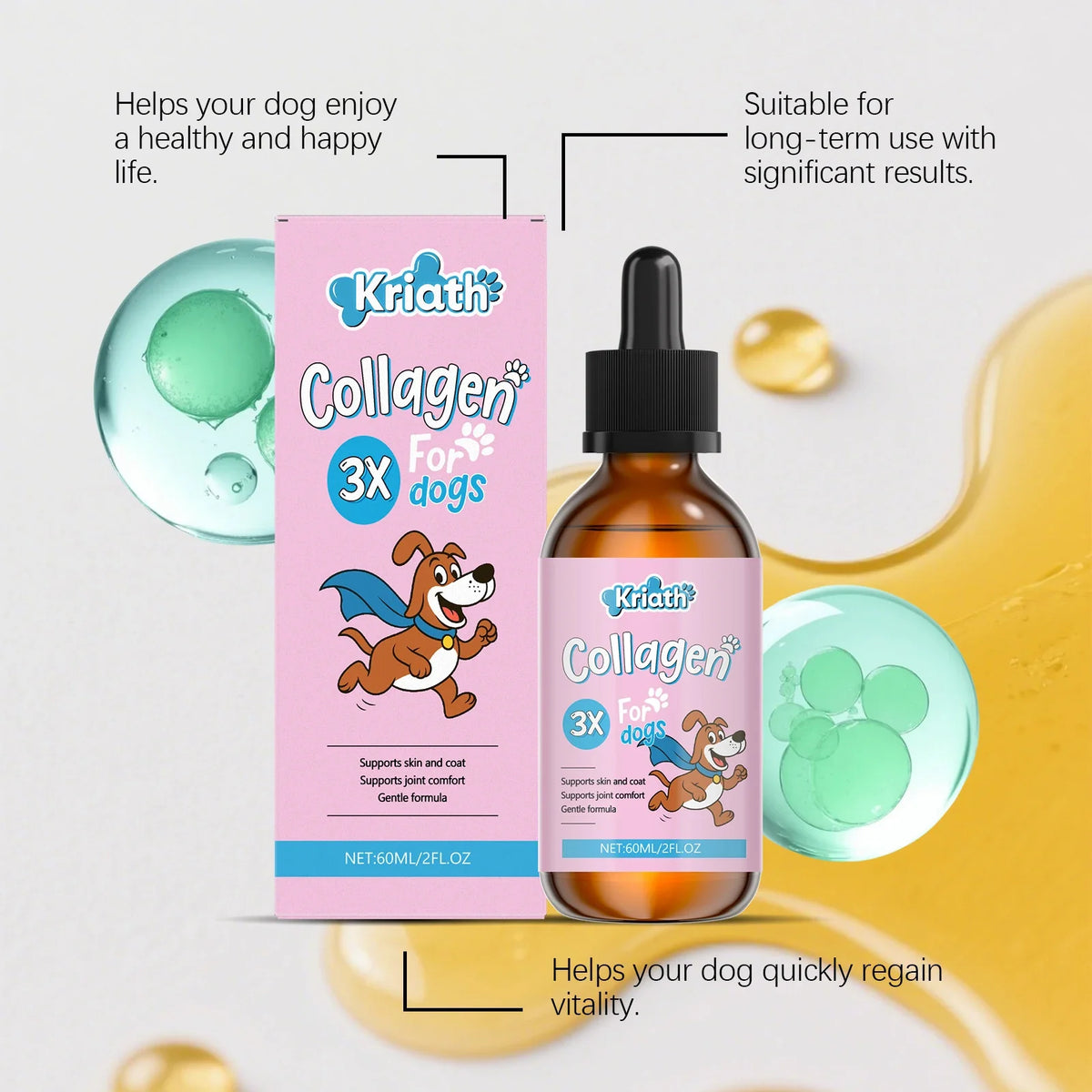 60ML Collagen Pet Care Drops Gentle Formula Improve Pets Hair & Skin Health Daily Nutritional Supplement Dog Care Liquid Drops
