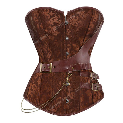Steampunk Corset Women Plus Size Pirate Corset Top Overbust Halloween Lace Up Costume Gothic Steampunk Corset Metallic Red Brown