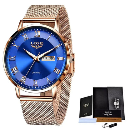 Women's Rose Gold-Tone Mesh Day-Date Watch