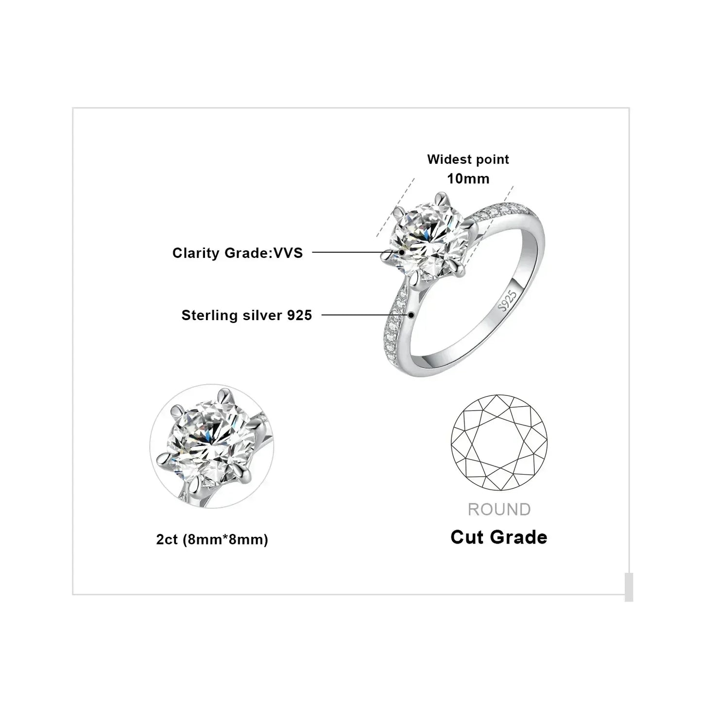 JewelryPalace Moissanite D Color 0.5ct 1ct 1.5ct 2ct 3ct Round S925 Sterling Silver Wedding Engagement Ring for Women