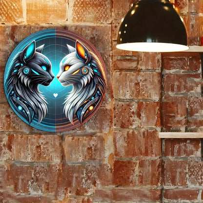Wolf Engraved Aluminum Foil Art Sign, Reusable Round Metal Wall Decor, Weatherproof Animal Design for Home & Bar
