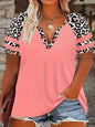 New 2025 Fashion Large Size Shirts Leopard Patchwork Print T-Shirt Casual Short Sleeve Top For Summer Women's Plus Size Clothing