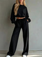 Autumn New Casual O Neck Long-Sleeved Ultra-Short Sweatshirt Trousers