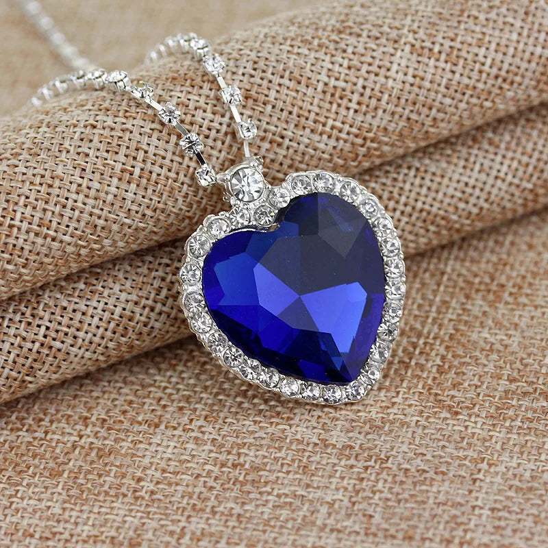 Movie TITANIC Heart Of the Ocean Necklace Love Forever Blue Red Crystal Pendants Necklace Women Wedding Jewelry Gift-SMT038