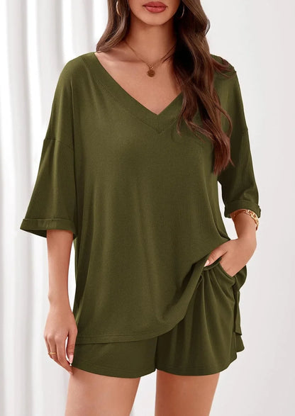 2026 Summer Solid Beach Set for Women Loose Casual Style Home and Outdoor Wear hort-Sleeve T-Shirt Shorts