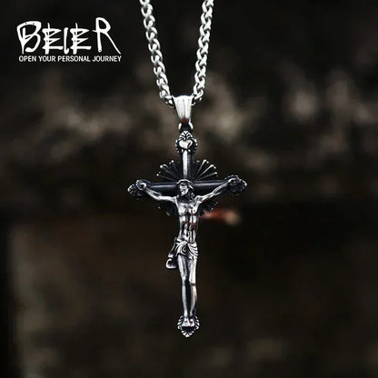 Beier 2022 New Creative Design Jesus Cross Pendant For Men Punk Hip Hop Skull Christian Jewelry Wholesale