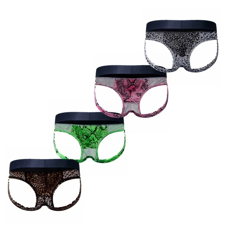 4PCS/Lot Leopard Gay Underwear Men Thongs G Strings Gay Sissy Tanga Hombre Jockstrap Breathable Penise Pouch Bikini T-back
