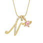 Fashion Letter Necklace for Women Pink Zircon Heart-shaped Pendant Suitable for Girls to Wear Personalized Gold-plated Jewelry