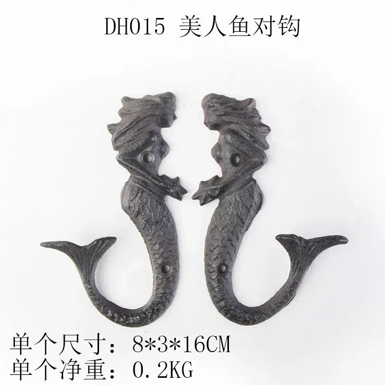 Animal Shape Ironwork Metal Hooks Clothes Hat Key Retro Style Originality Wall Hooks Villa Courtyard Wall Mounted Decorate home