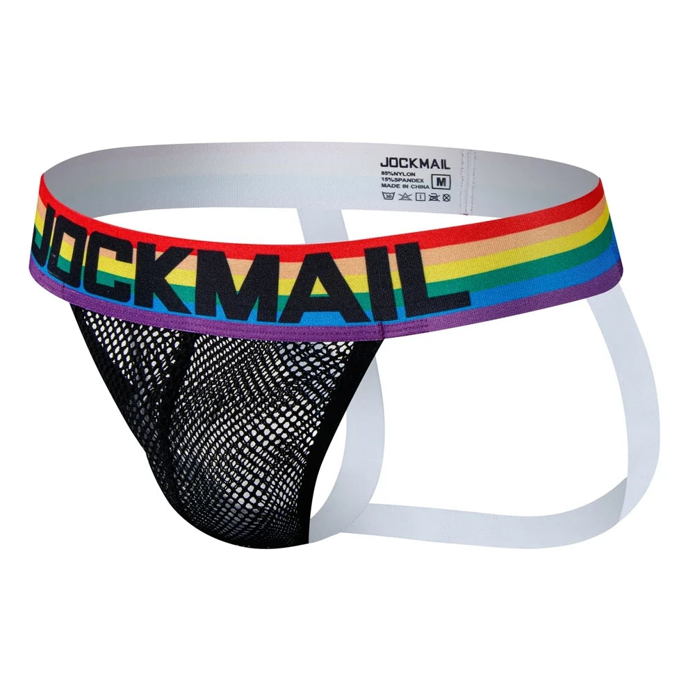 2pcs/Lot Men Underwear Jockstrap Thong Nylon Mesh Rainbow Sexy Sissy Panties Tangas De Homrbre Cueca Gay Underwear Breathable