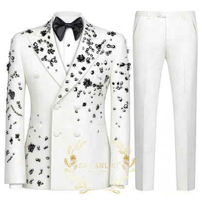 Fashion Burgundy Boy Suit Crystals Wedding Tuxedo Double Breasted Formal Child 2 Pieces Blazer Pants costume enfant garçon