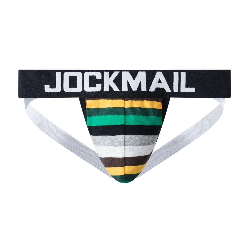 Sexy Men Underwear Brief Underpants Rainbow Stripes Gay Men's Jockstrap Bikini Slip Men's Tanga String Thong Breathable Cotton
