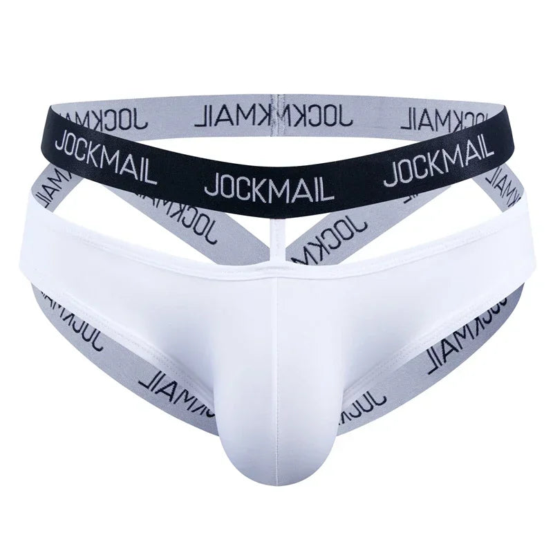 Jockmail Ice Silk Jockstrap Men Underwear Sexy Harness Thong G String Leg Ring Bondage Lingerie Hombre Strap Panties T-back