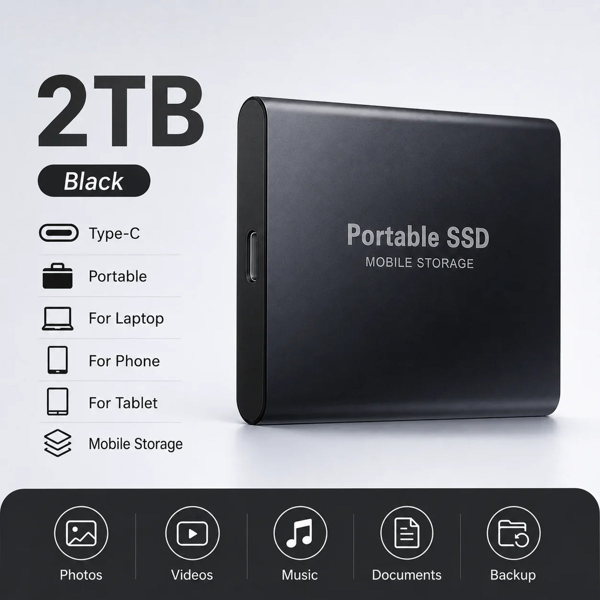 Space Efficient External Hard Drive 2TB Portable Mobile Hard Disk for Family Daily Photo Saveing PC Laptop