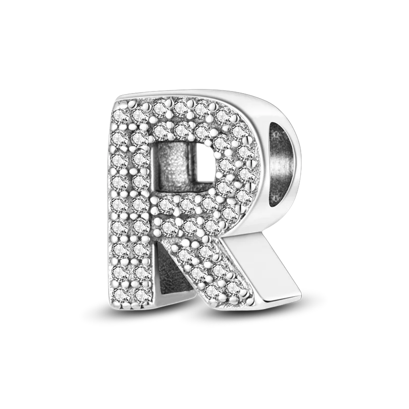 Fit Original Bangle Bracelet DIY A-Z Alphabet Charms Bead 925 Sterling Silver CZ Zircon LOVE Letter Dangle Pendant Jewelry Gift