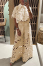 Women 2Pcs Lace Outfit Embroidery Retro Hollow Temperament Suit 2025 Elegant Button Short Sleeved Blouse Tops&Tie-up Pants Set