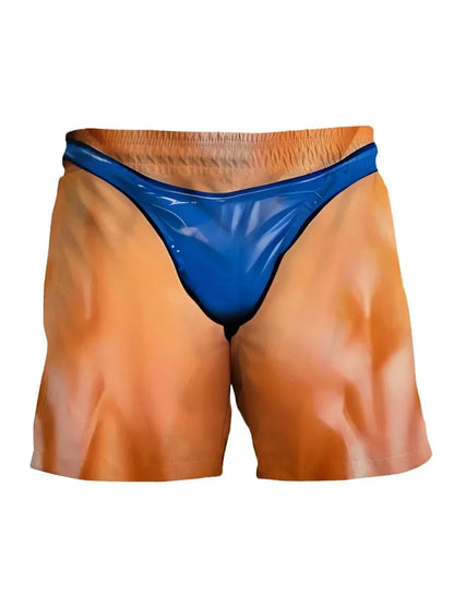 Summer New Men's Board Shorts Swimming Pants Drawstring Funny Shorts Fake Shorts Underwear Printed Micro Elastic Shorts