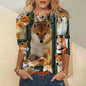 Womens Cat Print Loose T-Shirt Animal Print Long Sleeve Shirt Fashion Clothing 2024 Ladies Cute Print Long Sleeve