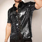 New Arrival Stylish Breathable Sequin Short Sleeve Shirt, Men's Stage Performance Top