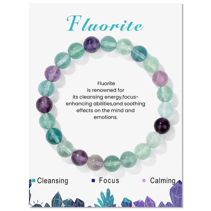 Healing Crystal Stone Bracelets With Card Natural Amethysts Lapis Lazuli Rose Quartzs 8mm Beads Bracelets For Women Men Jewelry