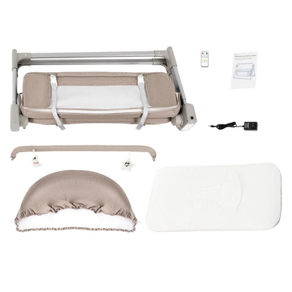 Baby Cradle Swing with Music, 5 Speed Electric Crib Auto Rocking Chair Bed, Foldable Baby Rocker for 0-36 Months, Khaki