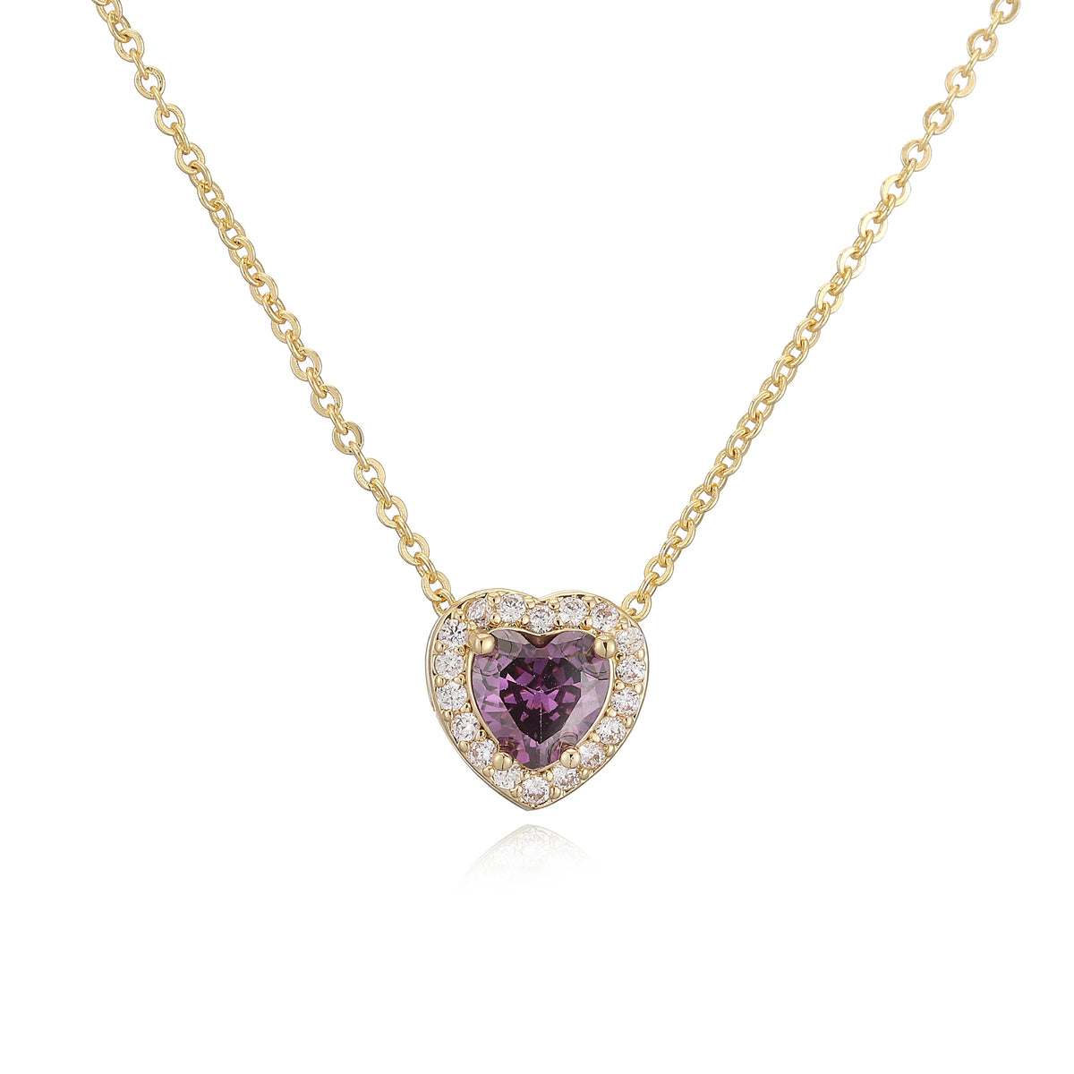 HECHENG Luxury Colored Crystal Heart Pendant Ocean Heart Necklace Brass Golden Plated Material Women's Wedding Necklace