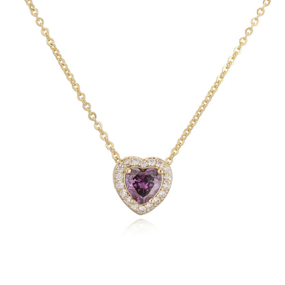 HECHENG Luxury Colored Crystal Heart Pendant Ocean Heart Necklace Brass Golden Plated Material Women's Wedding Necklace