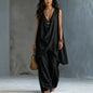 Fashion Summer Sexy Loose Solid color Linen 2 Piece Set Draped Sleeveless Top High Waist Wide Leg Pants Outfit Vacation Women