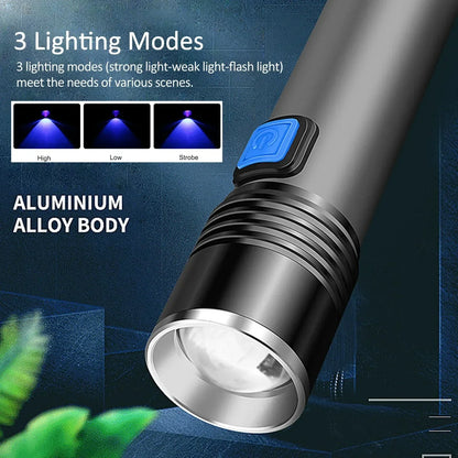 395nm UV Flashlight Blacklight USB Rechargeable Zoomable UV Light Ultraviolet Flashlight for Pet Urine Detector Resin Curing