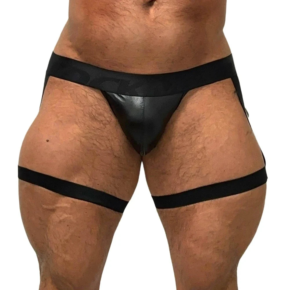 Men PU Faux Leather Jockstrap Harness Men Bondage Fetish Hombre Stage Nighclubwear Sexual Gay Underwear Pouch Strap Lingerie