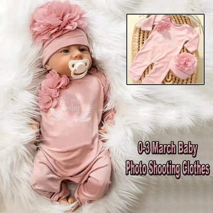 2pcs Newborn Rompers Spring Autumn Baby Girl Clothes Floral Cotton Blend Jumpsuit Overall + Hat Suit for 0-6 months