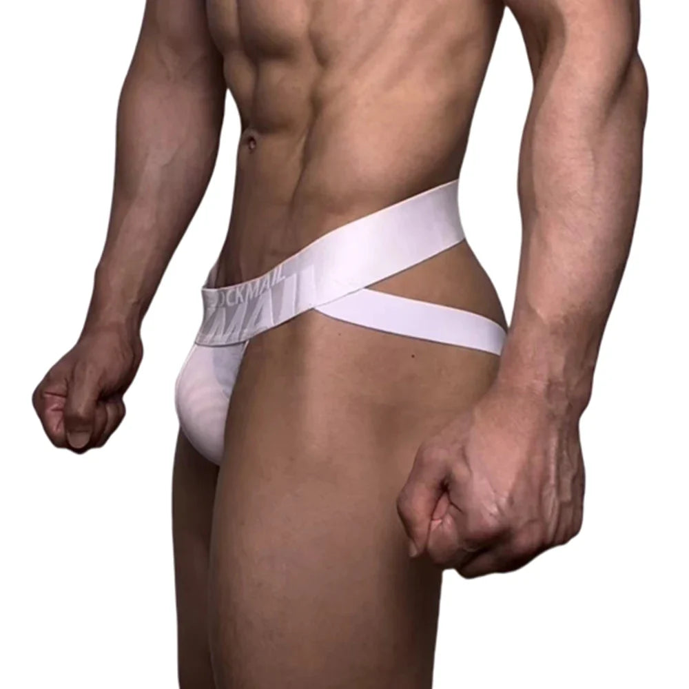 Jockmail Mens Thong Bikini Jockstrap Briefs Mens Panties Sexy Transparent Ice Silk Gay Underwear Sissy Calzoncillos Hombre Slip