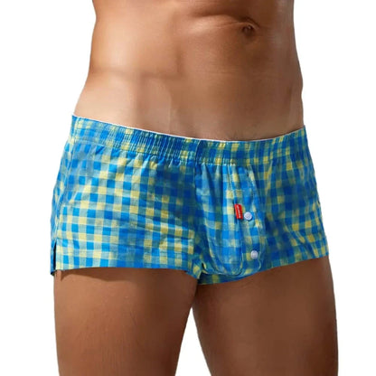 SEOBEAN Men's 100% Cotton Plaid Boxer Shorts Men Underwear Boxers Loungewear Shorts High Quality Underpants Boxershorts