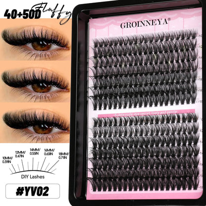 GROINNEYA Lash Clusters Wispy Eyelash Clusters Eyelash Extensions Natural Volume Lash Extensions DIY Individual Lashes Makeup