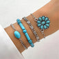 KMVEXO 5Pcs/Set Vintage Bohemian Turquoise Inlaid Bracelets Women Ethnic Style Flower Feather Cuff Bracelet Bangles Boho Jewelry