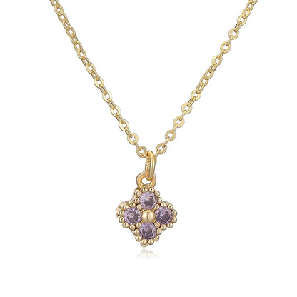 HECHENG, 18K Gold Plated Brass Cubic Zirconia Bijoux Exquisite Flower‑Shaped Women Necklace Dainty Collarbone Chain Jewelry Gift