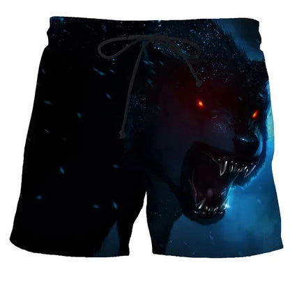 Wolf animal fashion men beach sexy bodybuilding shorts quick dry pants harajuku fitness board surf casual gym men homme