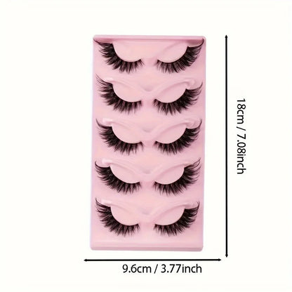 5 Pairs False Eyelashes - Natural Long, Cat Eye Style, Winged Tips, Manga Lashes for Eye Elongation