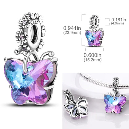 Charms Bead 925 Sterling Silver Pink Butterfly Luminous Firefly Dangle