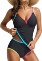 Women's Contrast Trim Ruched Tankini Bikini Set