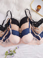 4PCS Plus Size Lace Women's Underwear Set Underwire Push Up Bra Rhinestone Bow Comfort B C D Thin Cup Bras Women