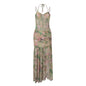 hirigin Women Sleeveless Corset Dress Y2K Floral Print Ruched Split Party Long Dress for Vacation Cocktail Beach Streetwear
